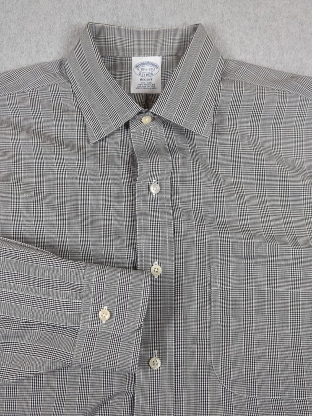 Brooks Brothers Regent Shirt Men's 15.5 Gray Plaid Long Sleeve Dress Button Up